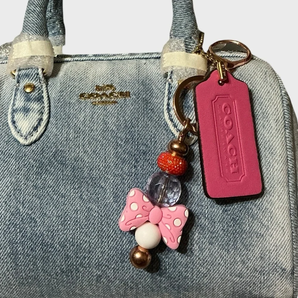 Pink Bow Bag Charm Rose Gold Tone Coquette Balletcore Feminine Luxe Purse